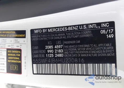 2017 Mercedes-Benz C 300 from USA, damaged, VIN 55SWF4JB6HU230816